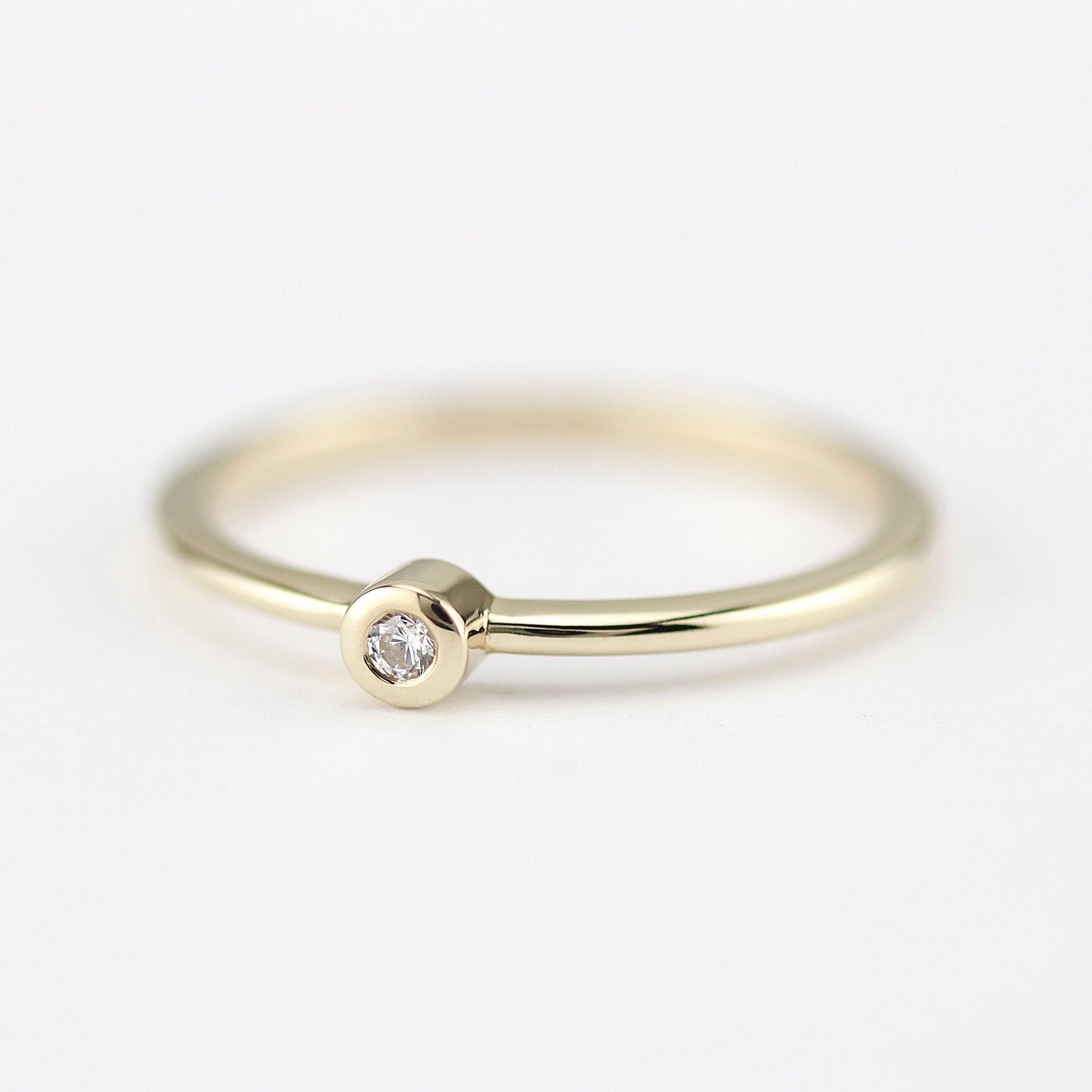 Round solitaire engagement ring thin simple | Bezel set diamond ring solitaire engagement - NOOI JEWELRY