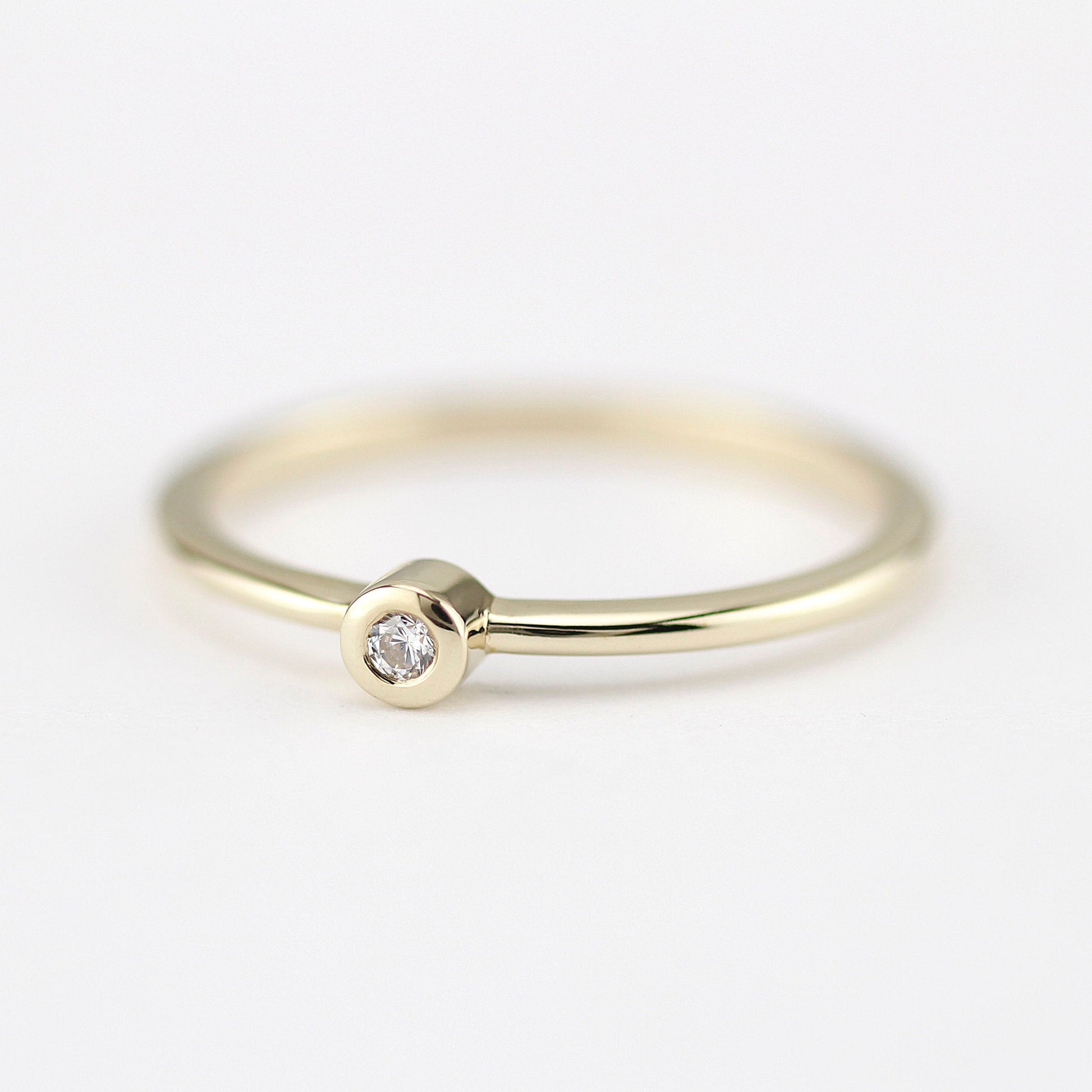 Round solitaire engagement ring thin simple | Bezel set diamond ring solitaire engagement - NOOI JEWELRY