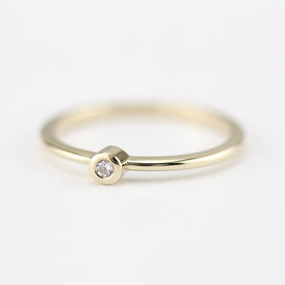 Round solitaire engagement ring thin simple | Bezel set diamond ring solitaire engagement - NOOI JEWELRY