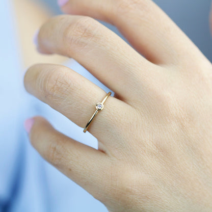 Round solitaire engagement ring thin simple | Bezel set diamond ring solitaire engagement - NOOI JEWELRY