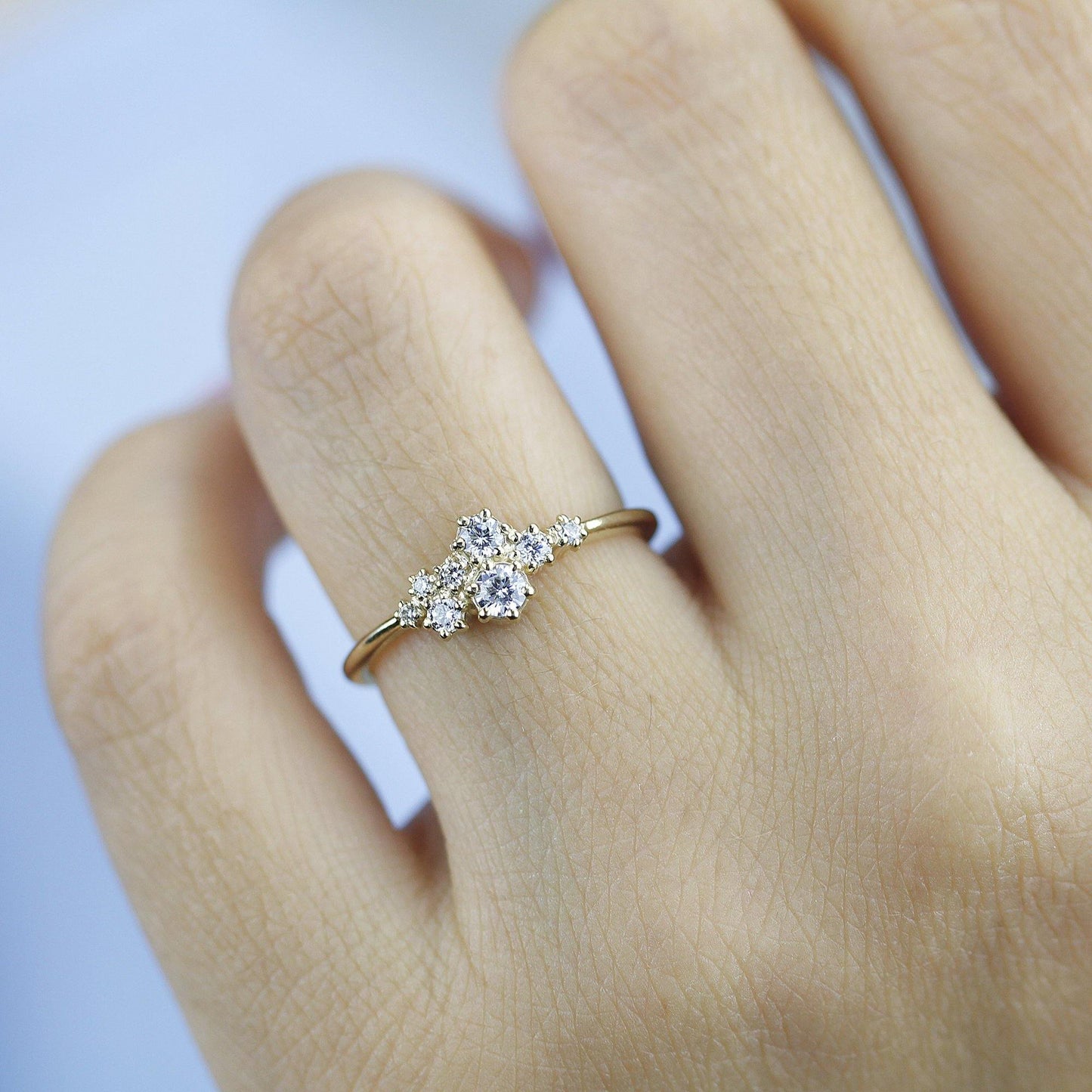 Cluster engagement ring white diamonds | unique engagement ring - NOOI JEWELRY