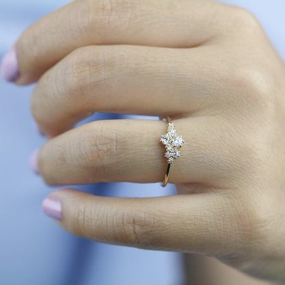 Cluster engagement ring white diamonds | unique engagement ring - NOOI JEWELRY