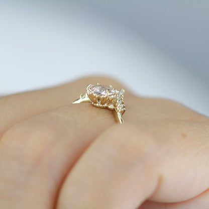 v ring morganite and diamond engagement ring - NOOI JEWELRY