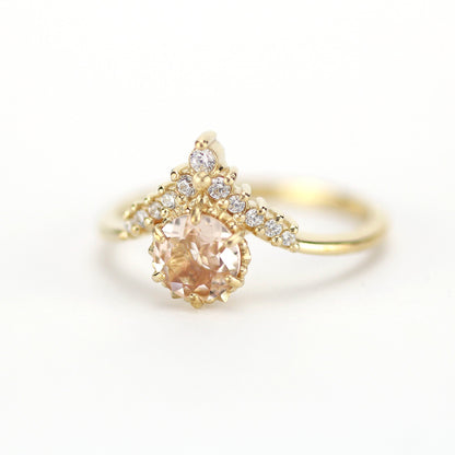 v ring morganite and diamond engagement ring - NOOI JEWELRY