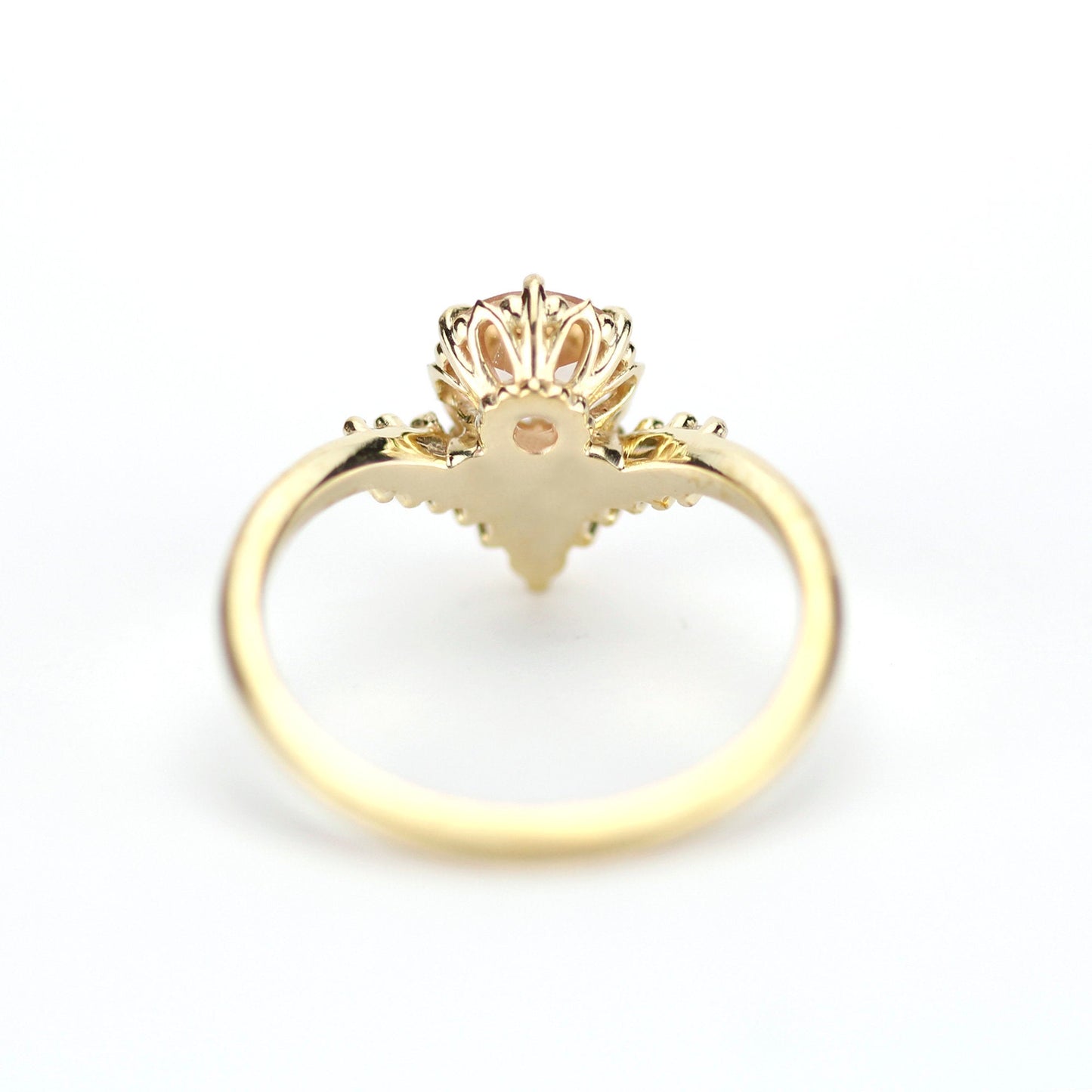 v ring morganite and diamond engagement ring - NOOI JEWELRY
