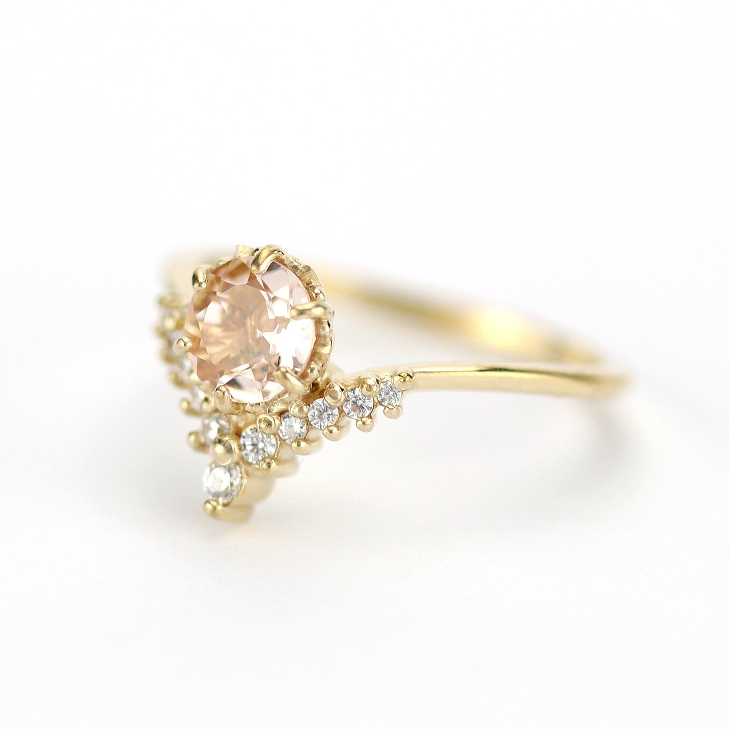 v ring morganite and diamond engagement ring - NOOI JEWELRY