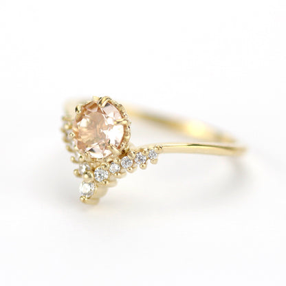 v ring morganite and diamond engagement ring - NOOI JEWELRY