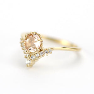 v ring morganite and diamond engagement ring - NOOI JEWELRY
