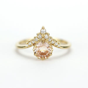 v ring morganite and diamond engagement ring - NOOI JEWELRY