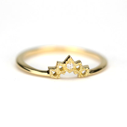 Emerald Wedding Ring, 18K Curved Wedding Band, Curved  Ring 18K Gold, Crown Wedding Ring, Wedding Ring Set, Nesting Rings,Curved Band - NOOI JEWELRY