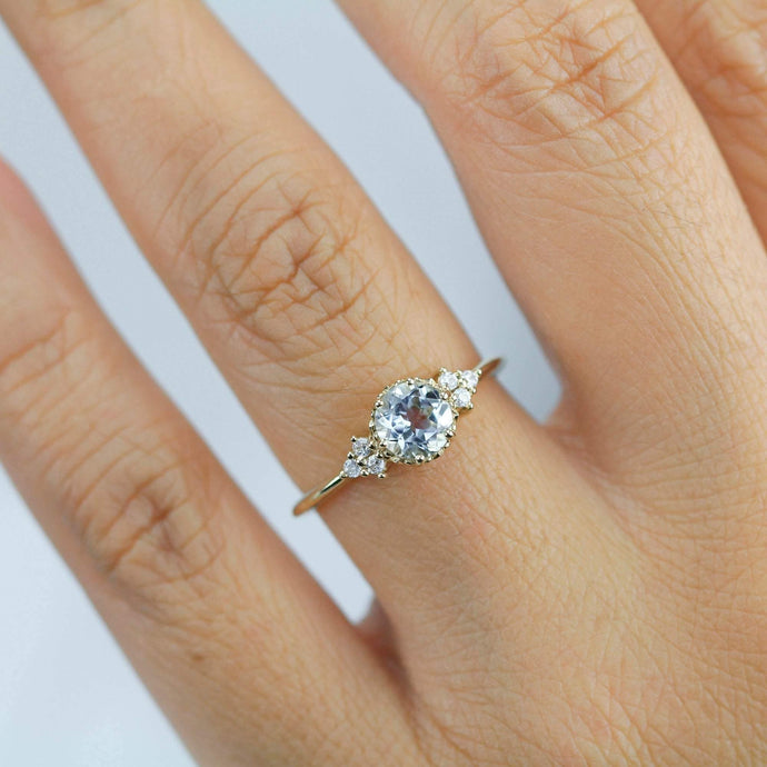 Aquamarine and diamond engagement ring, simple ring aquamarine 18k gold - NOOI JEWELRY
