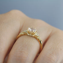 Load image into Gallery viewer, morganite and diamond engagement ring vintage unique, 18k yellow gold - NOOI JEWELRY