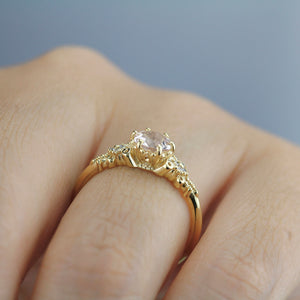 morganite and diamond engagement ring vintage unique, 18k yellow gold - NOOI JEWELRY