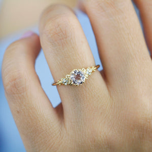 morganite and diamond engagement ring vintage unique, 18k yellow gold - NOOI JEWELRY