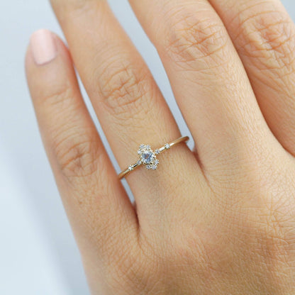 aquamarine engagement ring with diamonds,18k yellow gold - NOOI JEWELRY