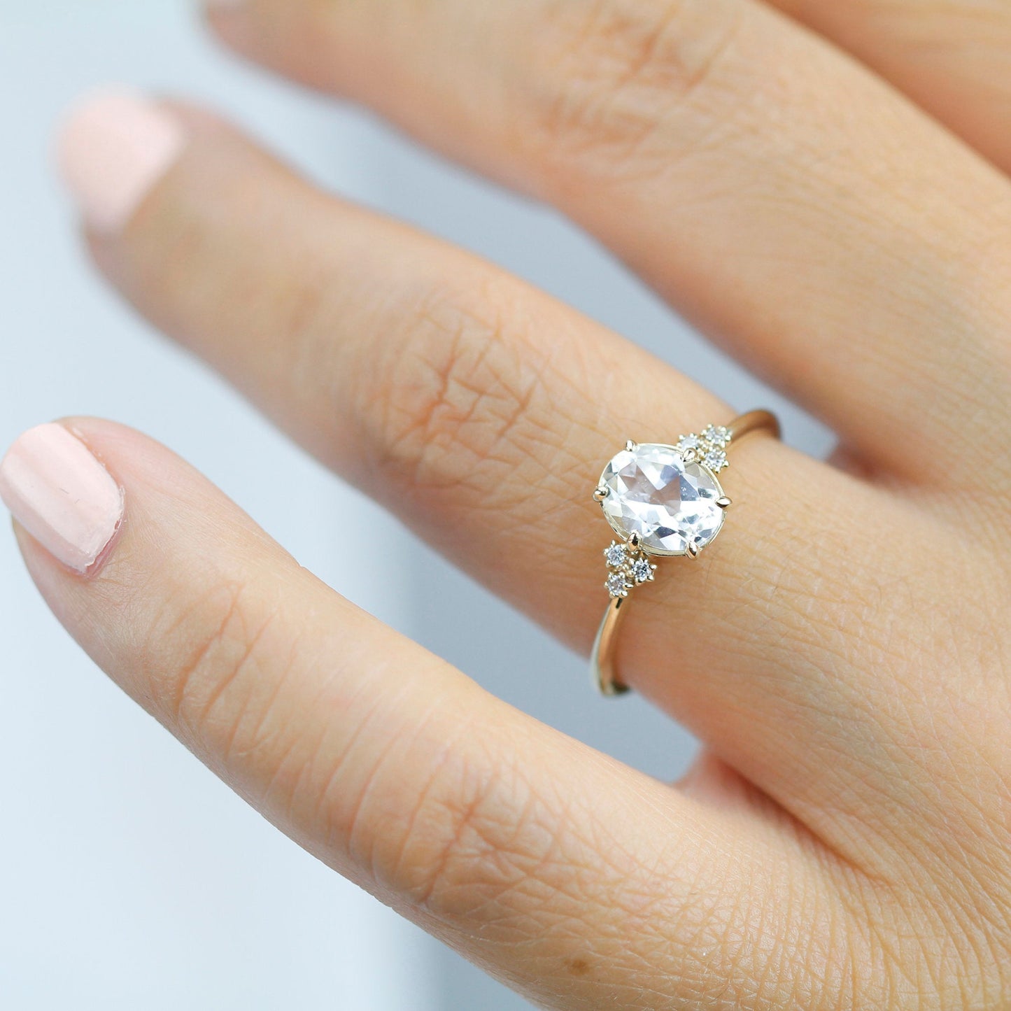 White topaz and diamond engagement ring simple - NOOI JEWELRY