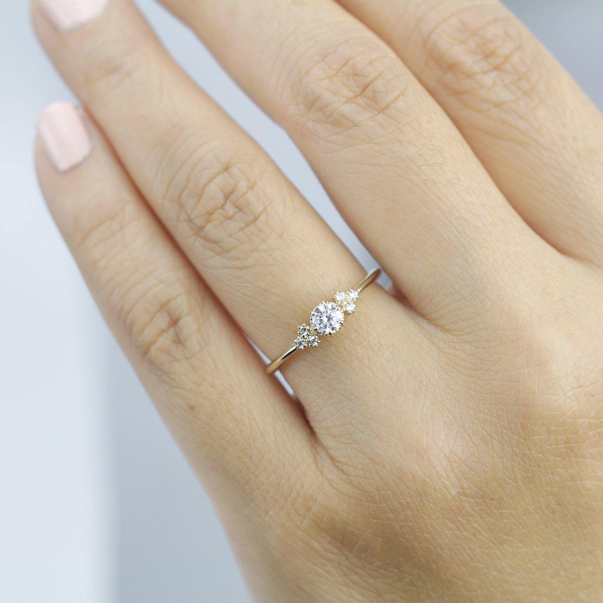 delicate diamond engagement ring | round diamond engagement rings thin band unique - NOOI JEWELRY