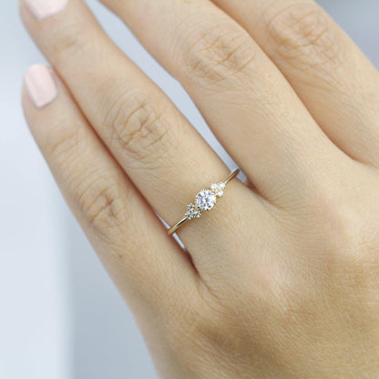 delicate diamond engagement ring | round diamond engagement rings thin band unique - NOOI JEWELRY