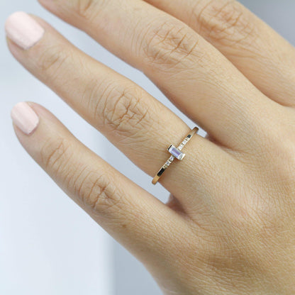 Baguette Ring, simple engagement ring, moonstone engagement ring, Staking Ring, Engagement Ring, diamond ring, cluster ring, minimalist ring - NOOI JEWELRY