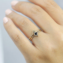 Load image into Gallery viewer, diamond ring, black diamond ring, wedding ring set, wedding ring, engagement ring, promise ring, wedding band, chevron band| R214R216BD - NOOI JEWELRY