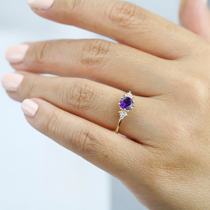 diamond and amethyst engagement ring, cluster ring purple amethyst 18k gold - NOOI JEWELRY