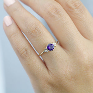 diamond and amethyst engagement ring, cluster ring purple amethyst 18k gold - NOOI JEWELRY