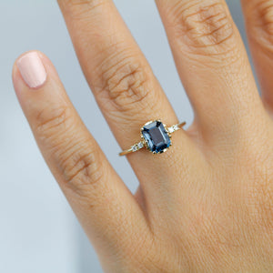 Emerald cut London blue topaz and diamond engagement ring - NOOI JEWELRY