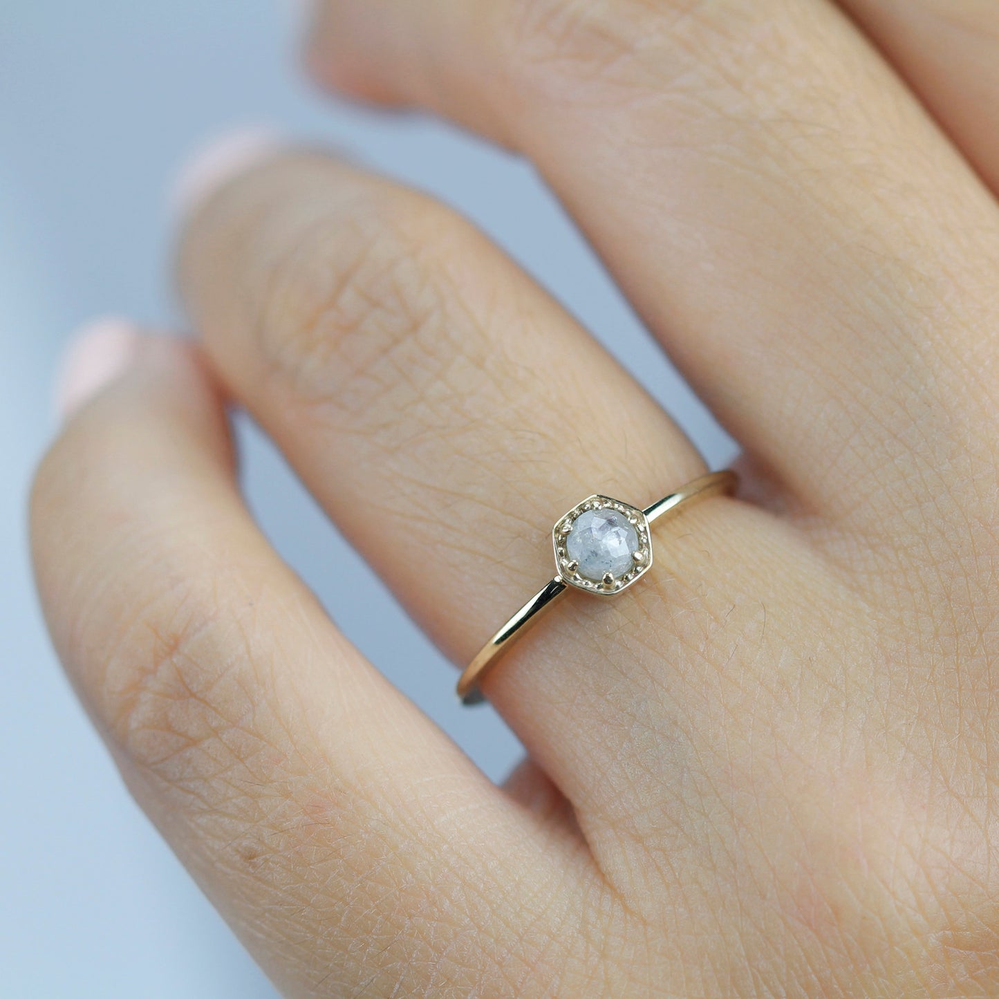 Hexagonal diamond engagement ring | Rustic diamond engagement ring - NOOI JEWELRY