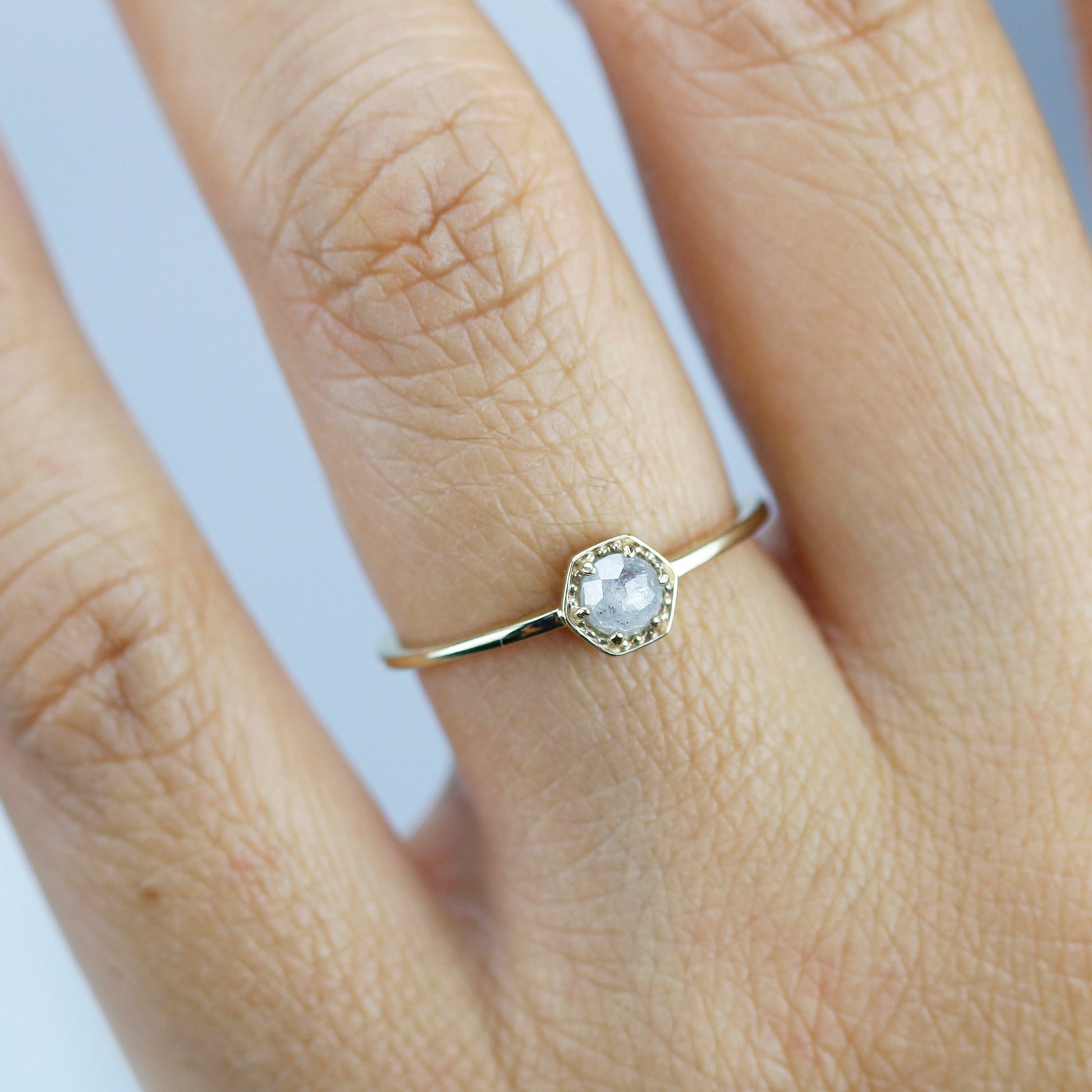 Hexagonal diamond engagement ring | Rustic diamond engagement ring - NOOI JEWELRY