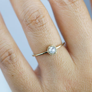 Hexagonal diamond engagement ring | Rustic diamond engagement ring - NOOI JEWELRY