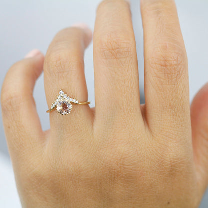 morganite and diamond engagement ring chevron setting, diamond with morganite and side stones - NOOI JEWELRY