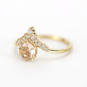 morganite and diamond engagement ring chevron setting, diamond with morganite and side stones - NOOI JEWELRY