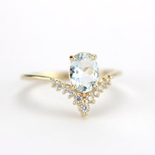 Load image into Gallery viewer, Aquamarine engagement ring, engagement ring aquamarine and diamonds, diamond engagement ring, minimalist ring engagement