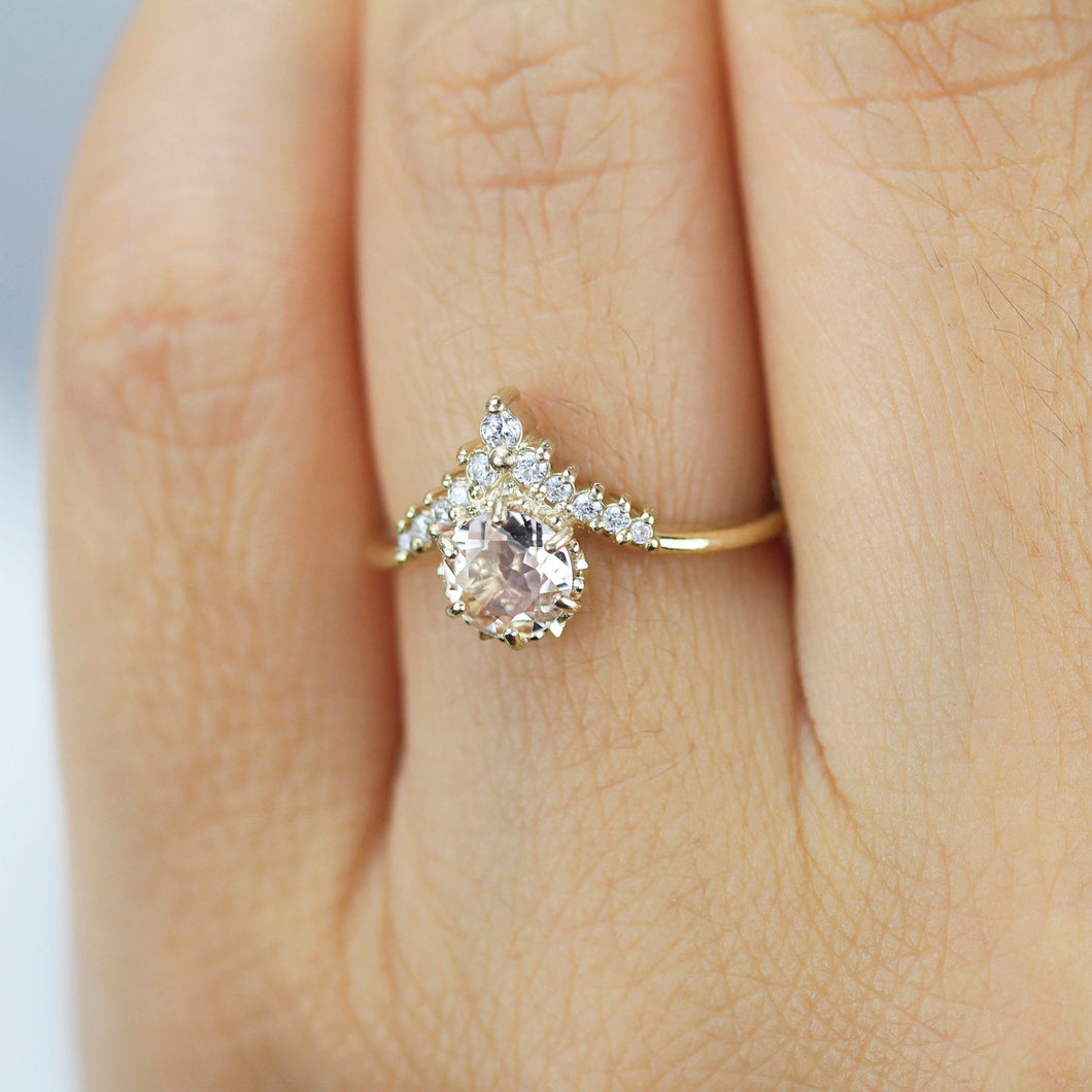 v ring morganite and diamond engagement ring - NOOI JEWELRY
