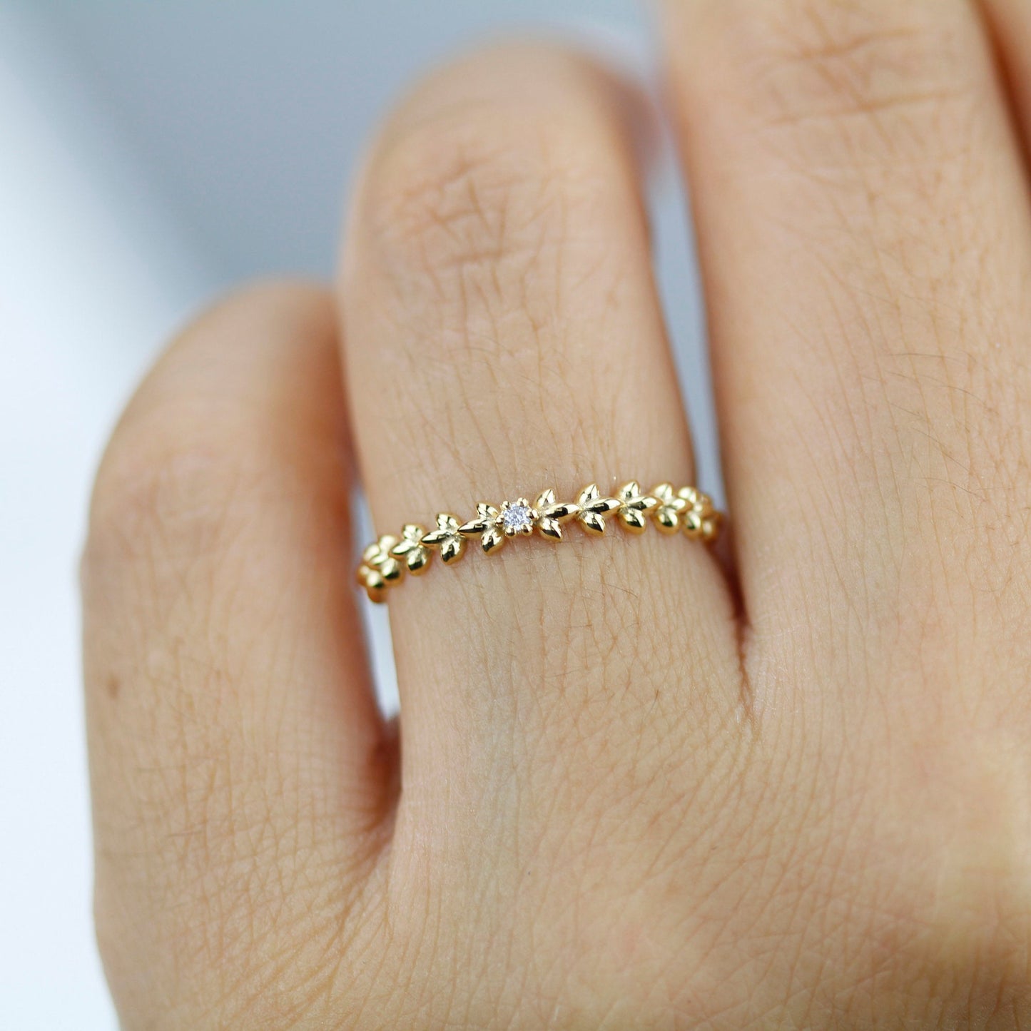 wedding ring, vine wedding band, diamond wedding band, minimalist engagement ring, simple wedding band, stackable ring - NOOI JEWELRY