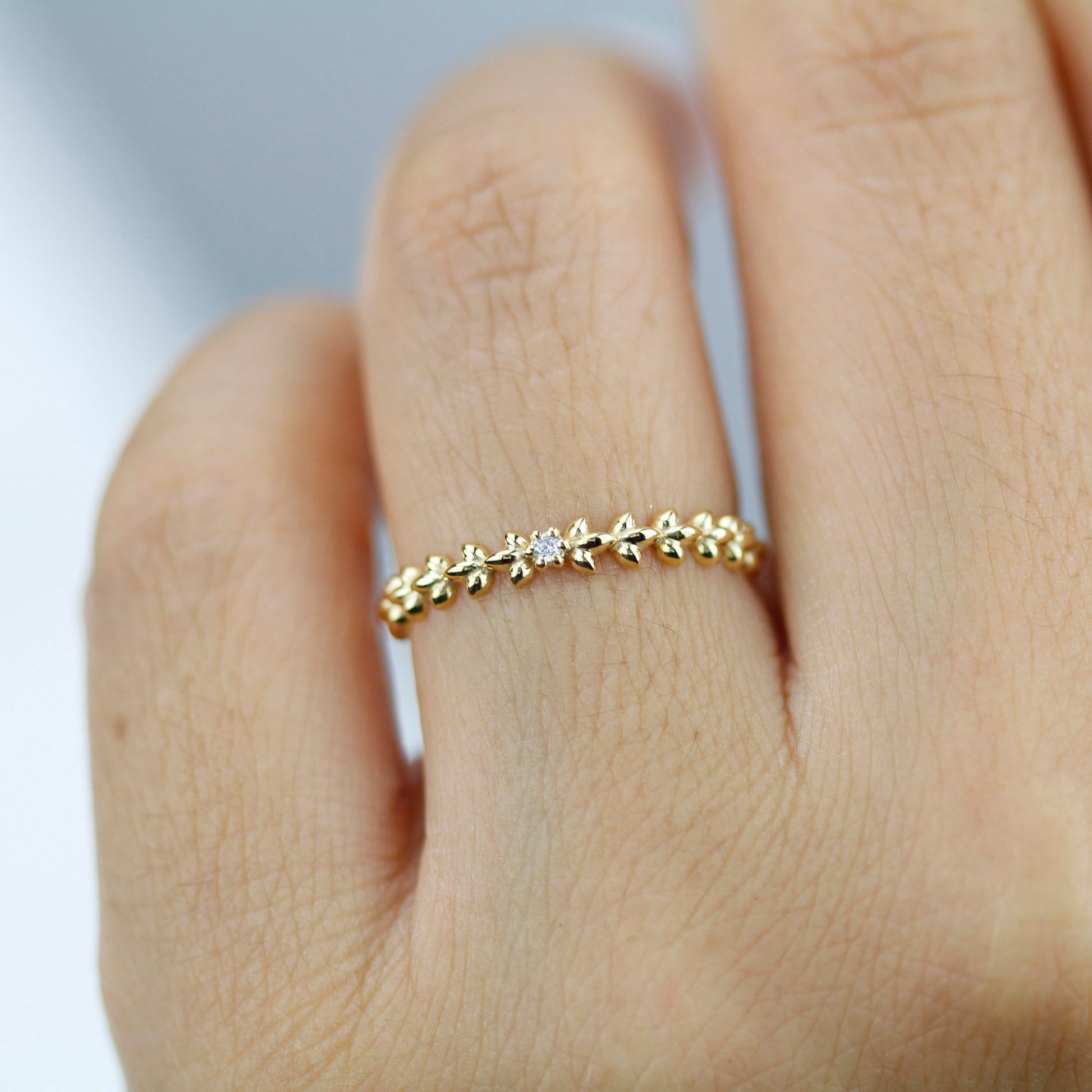 wedding ring, vine wedding band, diamond wedding band, minimalist engagement ring, simple wedding band, stackable ring - NOOI JEWELRY