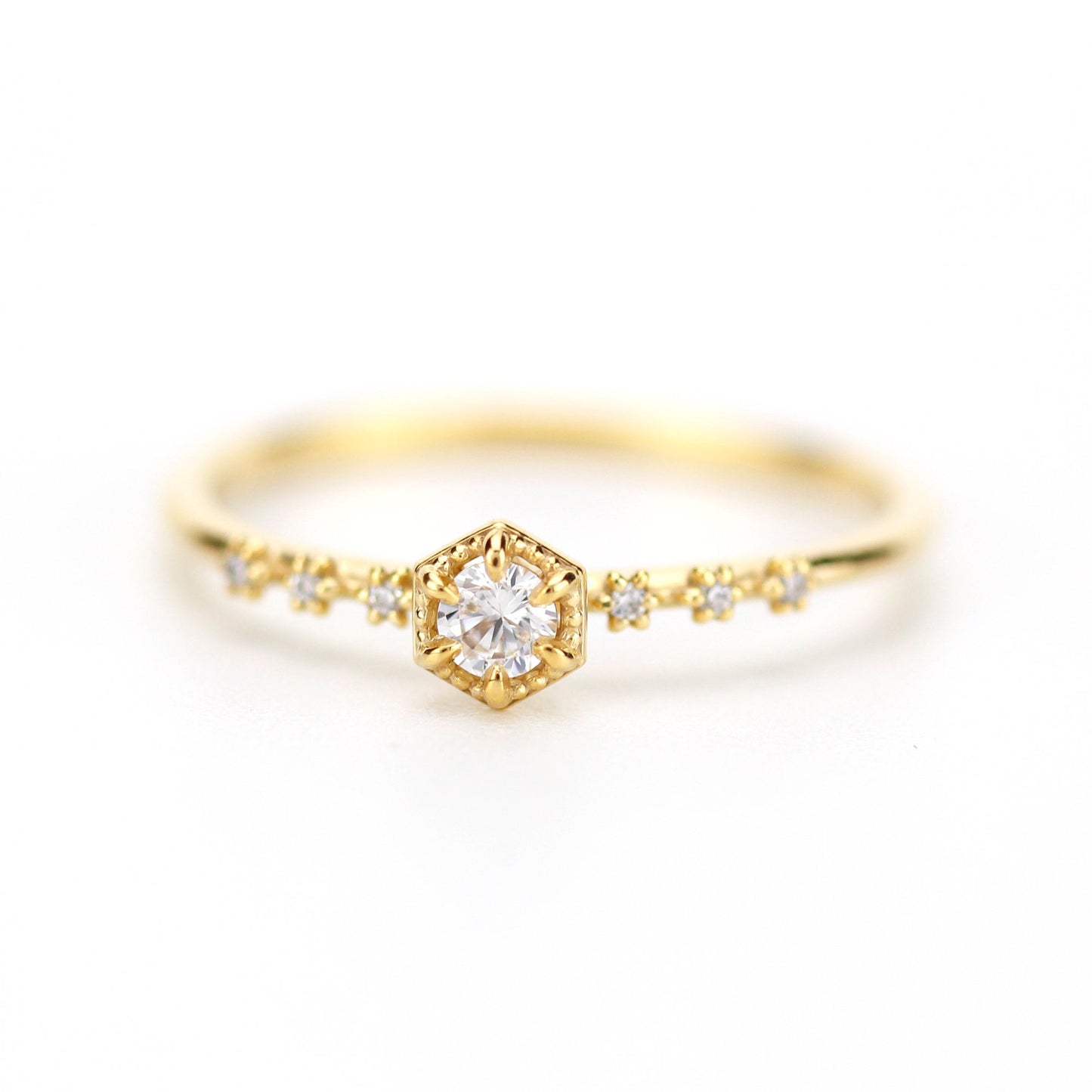 simple engagement ring, dainty diamond ring, Hexagonal engagement ring, minimal ring, minimalist ring, minimalist ring - NOOI JEWELRY