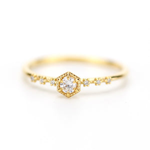 simple engagement ring, dainty diamond ring, Hexagonal engagement ring, minimal ring, minimalist ring, minimalist ring - NOOI JEWELRY