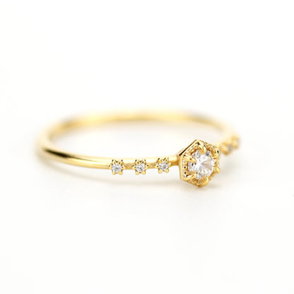 simple engagement ring, dainty diamond ring, Hexagonal engagement ring, minimal ring, minimalist ring, minimalist ring - NOOI JEWELRY