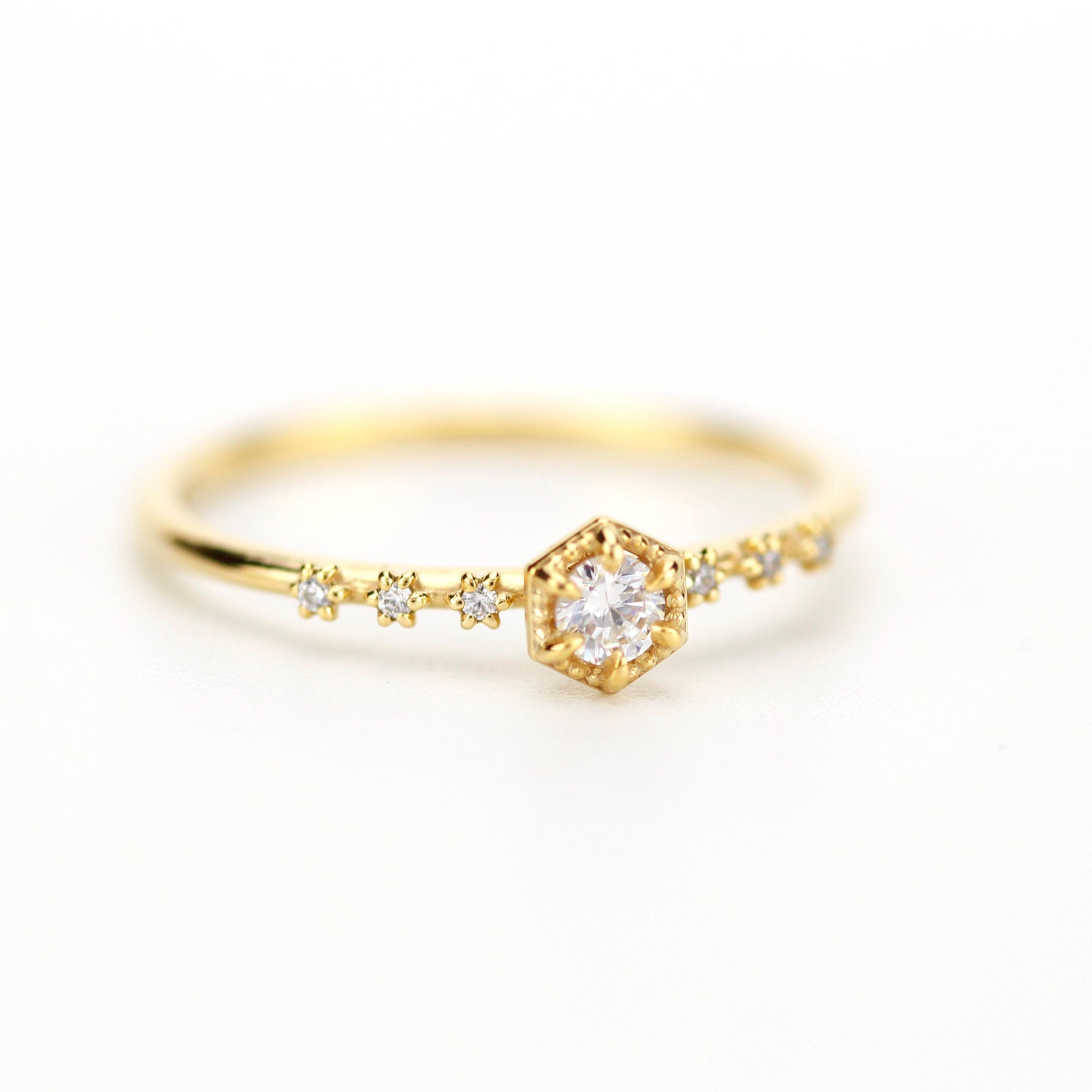 simple engagement ring, dainty diamond ring, Hexagonal engagement ring, minimal ring, minimalist ring, minimalist ring - NOOI JEWELRY