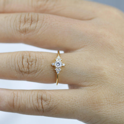 cluster engagement ring round | simple diamond ring designs unique - NOOI JEWELRY