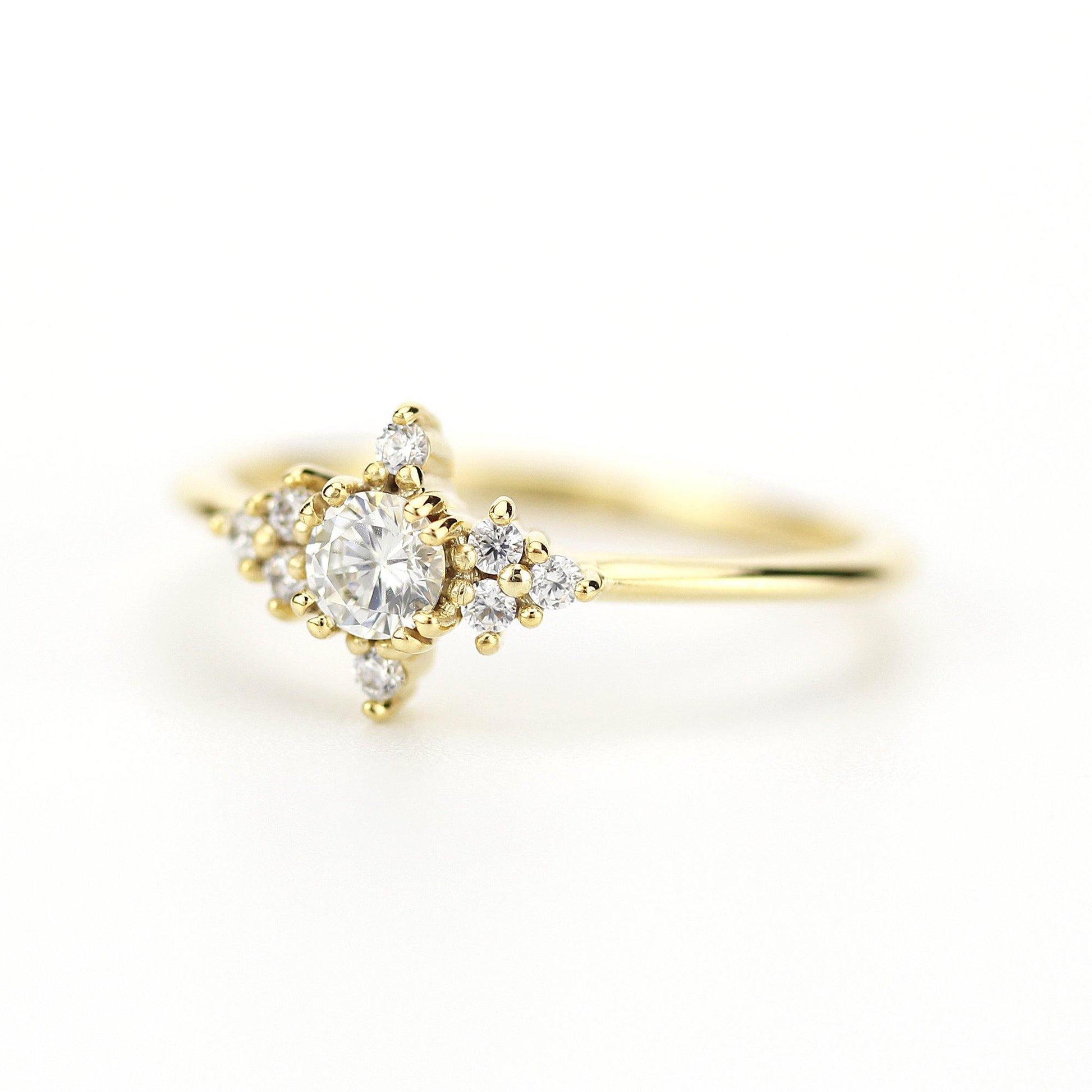 cluster engagement ring round | simple diamond ring designs unique - NOOI JEWELRY