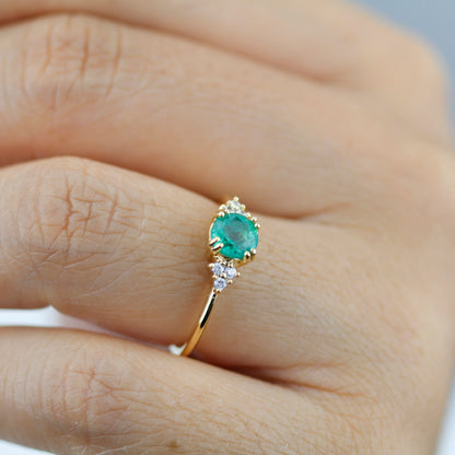 emerald and diamonds engagement ring, rare emerald ring, May Birthstone, delicate ring, minimalist engagement ring, engagement ring - NOOI JEWELRY
