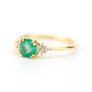 emerald and diamonds engagement ring, rare emerald ring, May Birthstone, delicate ring, minimalist engagement ring, engagement ring - NOOI JEWELRY