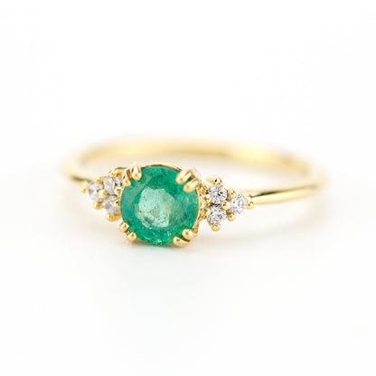 emerald and diamonds engagement ring, rare emerald ring, May Birthstone, delicate ring, minimalist engagement ring, engagement ring - NOOI JEWELRY