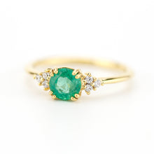 Load image into Gallery viewer, emerald and diamonds engagement ring, rare emerald ring, May Birthstone, delicate ring, minimalist engagement ring, engagement ring - NOOI JEWELRY