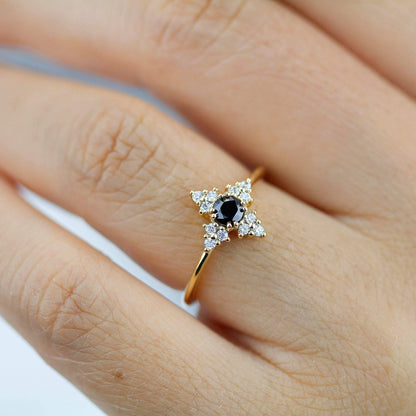 Black diamond ring, diamond engagement ring, minimalist engagement ring, black and white diamond ring - NOOI JEWELRY