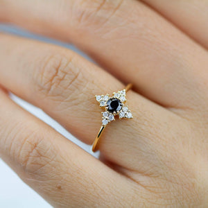 Black diamond ring, diamond engagement ring, minimalist engagement ring, black and white diamond ring - NOOI JEWELRY