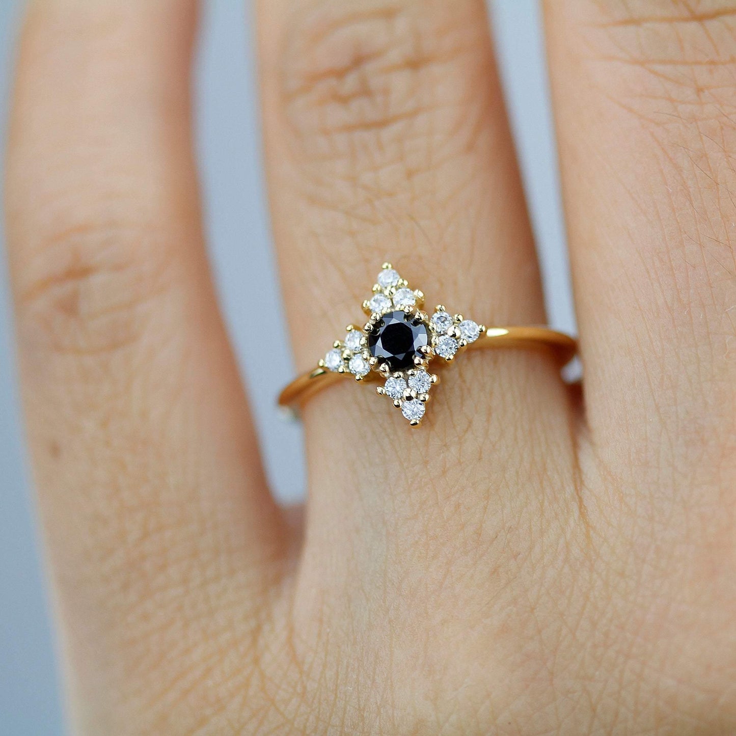 Black diamond ring, diamond engagement ring, minimalist engagement ring, black and white diamond ring - NOOI JEWELRY