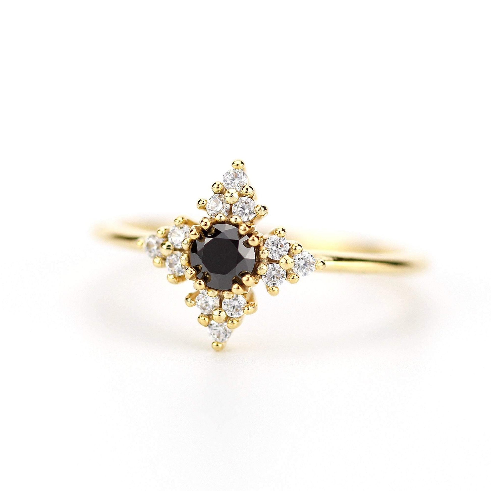 Black diamond ring, diamond engagement ring, minimalist engagement ring, black and white diamond ring - NOOI JEWELRY